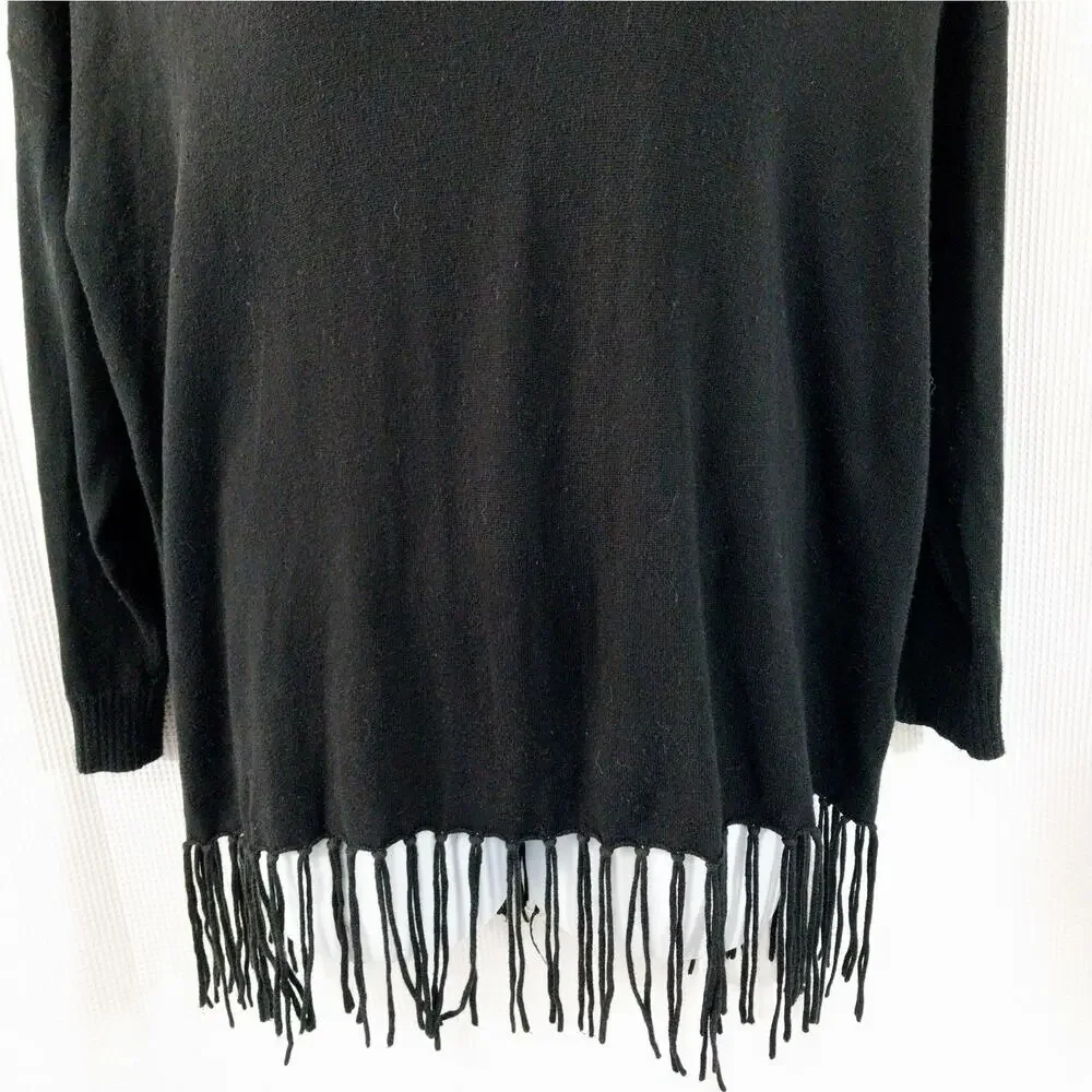 MICHAEL KORS! STRIKING BLACK KNIT, OVERSIZED, FRINGED COWL SWEATER! SZ 2X